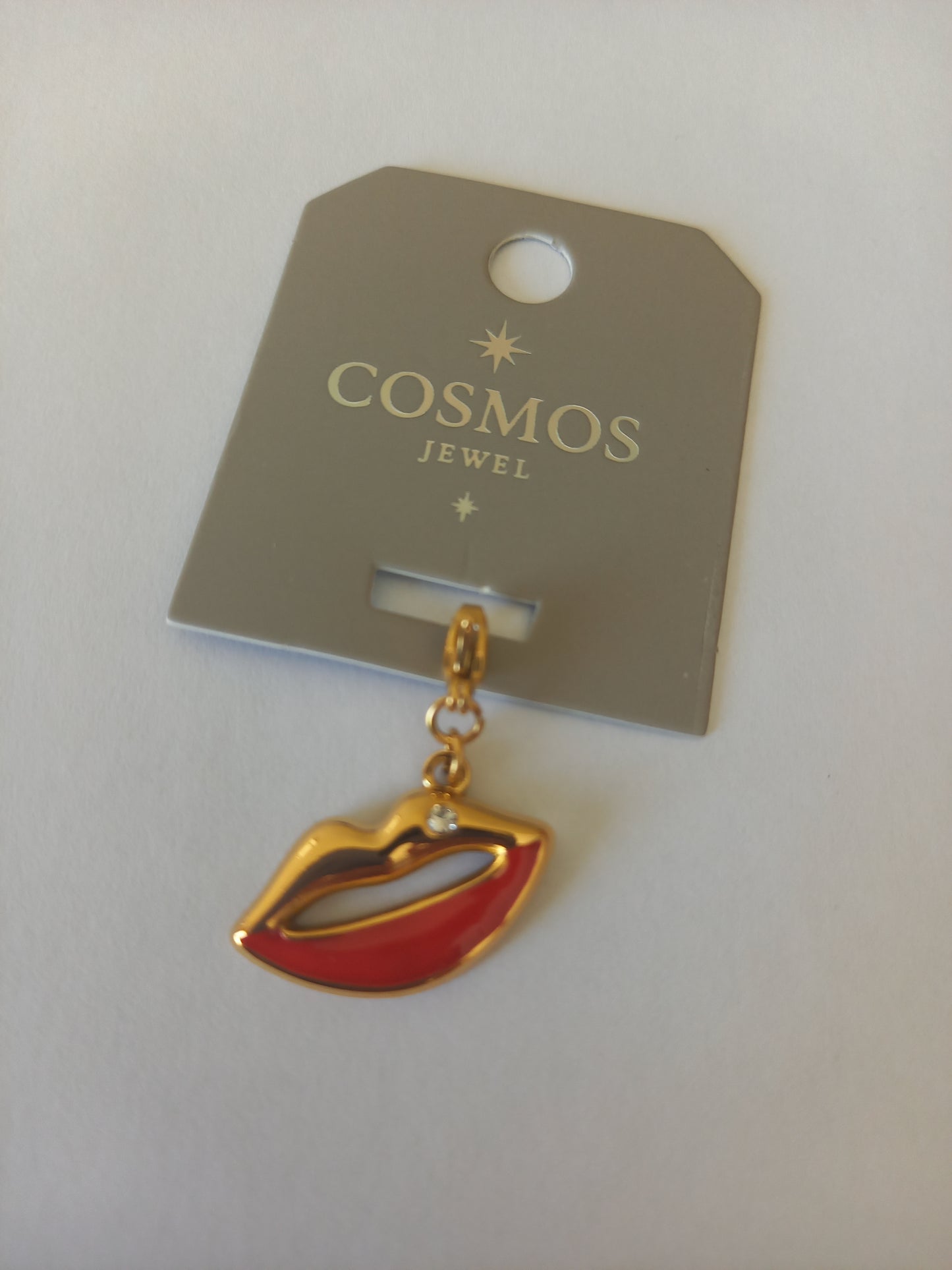 CHARM LEVRES ROUGES - PENDENTIF DORE EN ACIER INOXYDABLE FEMME