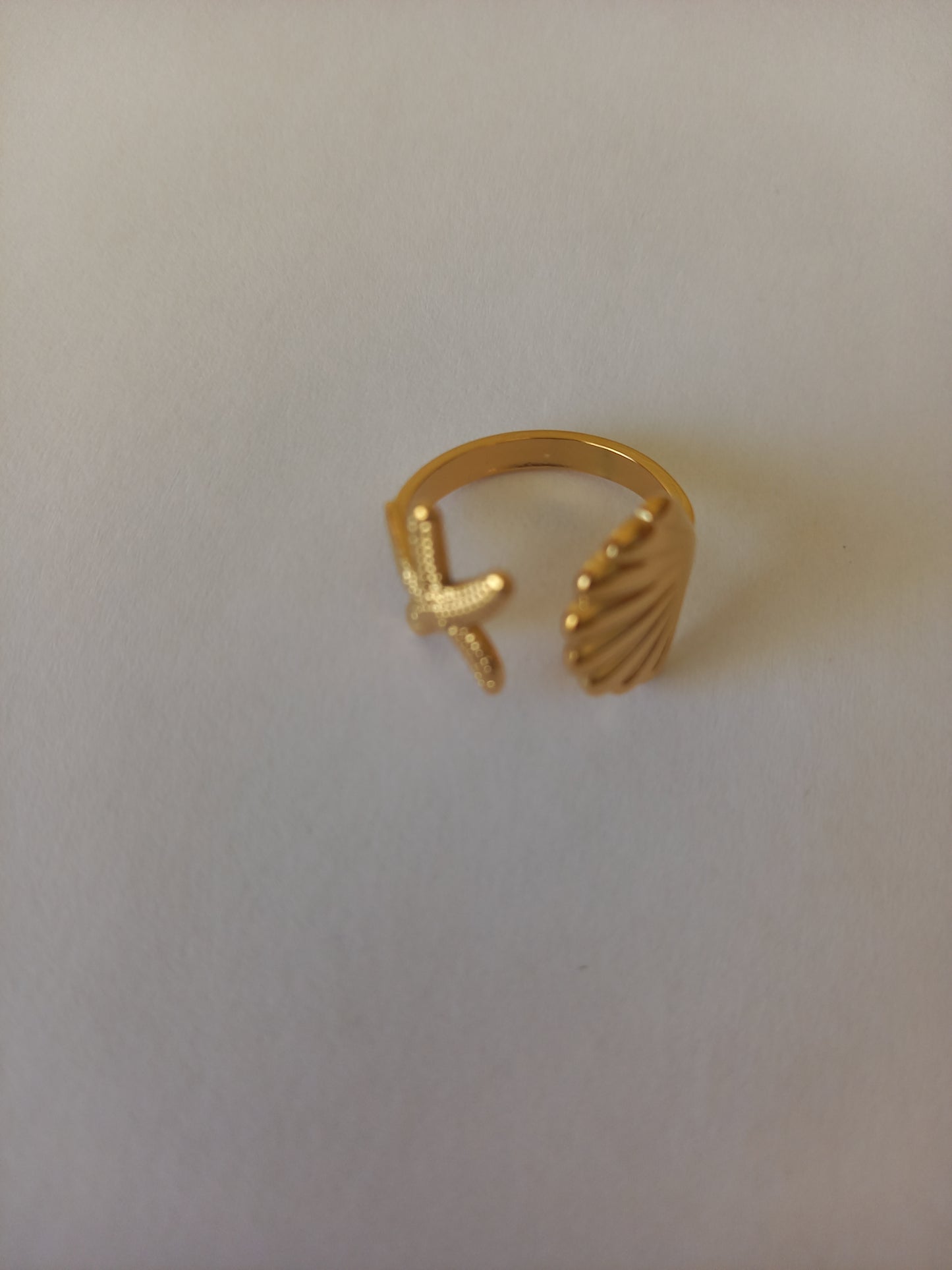 BAGUE ACIER INOXYDABLE DORE COQUILLAGE ETOILE