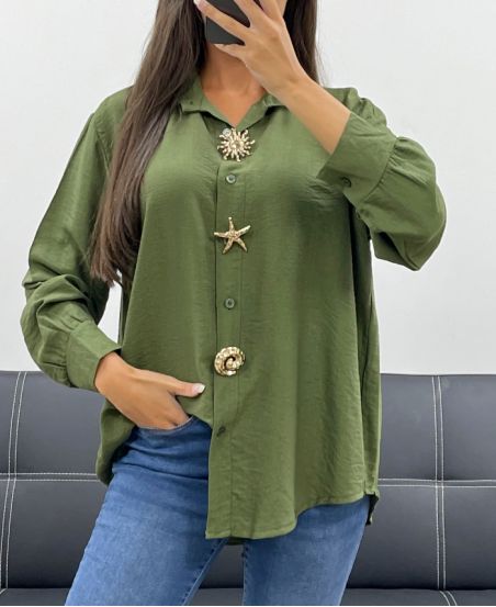 CHEMISE A BOUTONS FANTAISIES KAKI