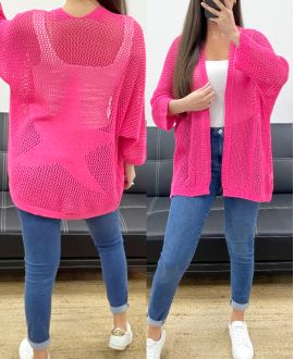 GILET MAILLE DOS ETOILE FUSHIA