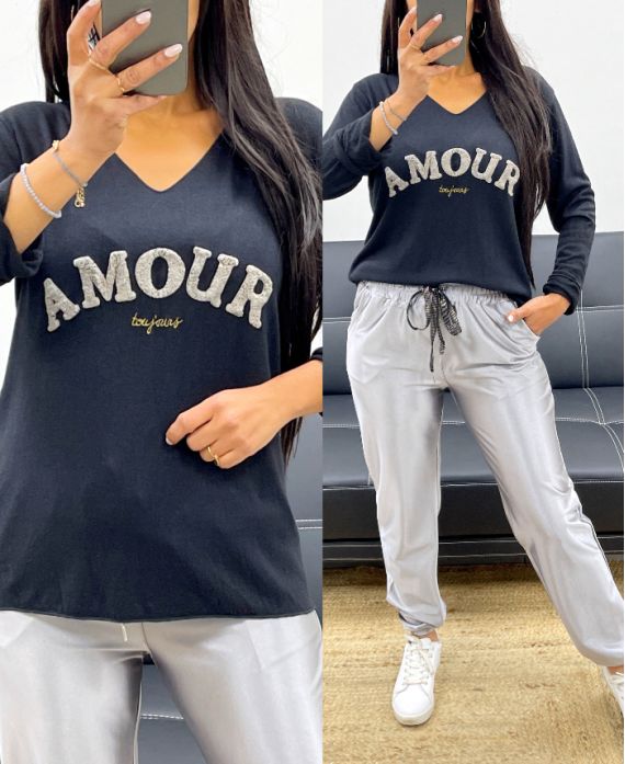PULL LEGER COL V AMOUR EN NOIR