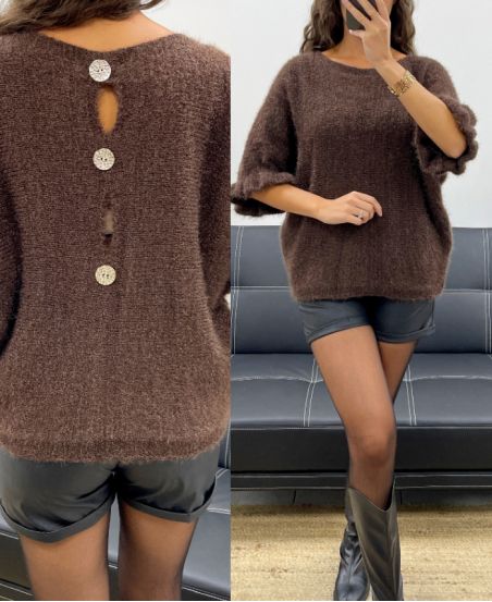 PULLOVER MOHAIR DOS A BOUTONS CHOCOLAT