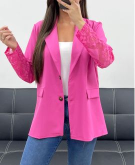 VESTE MANCHES A DENTELLE FUSHIA