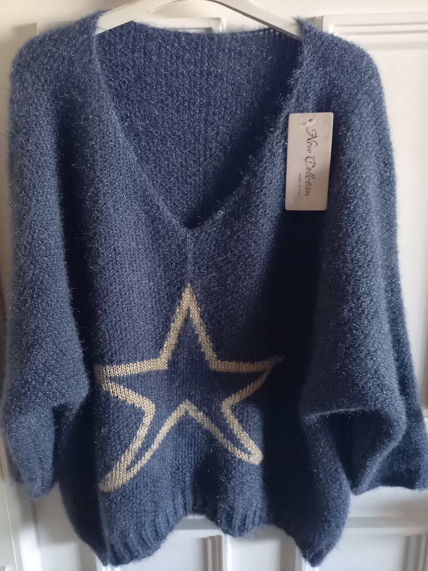 PULLOVER   ETOILE   LUREX  MANCHES   BLEU