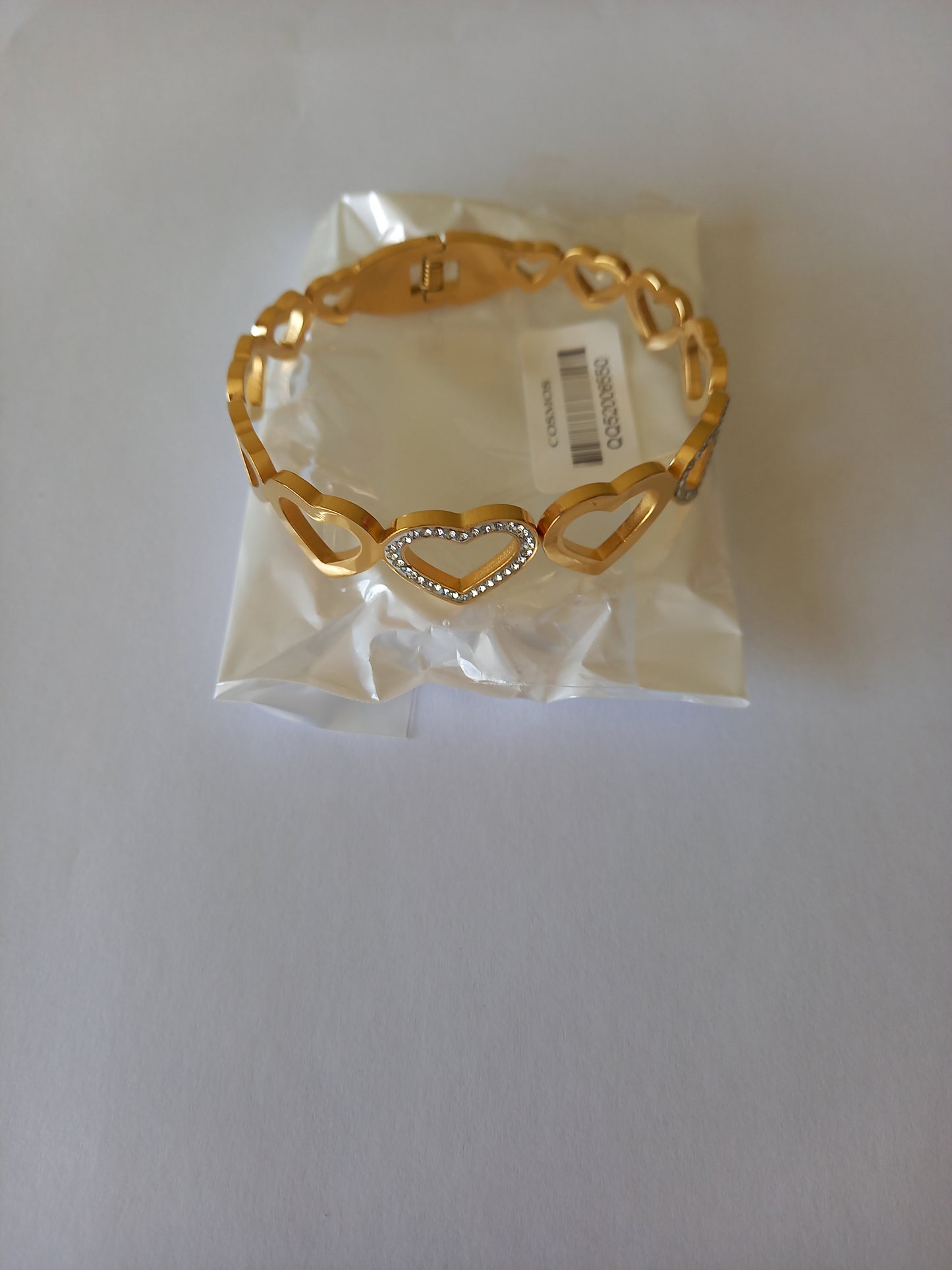 Bracelet Doré Cœurs Sertis Élégance Romantique Acier Inoxydable Chic