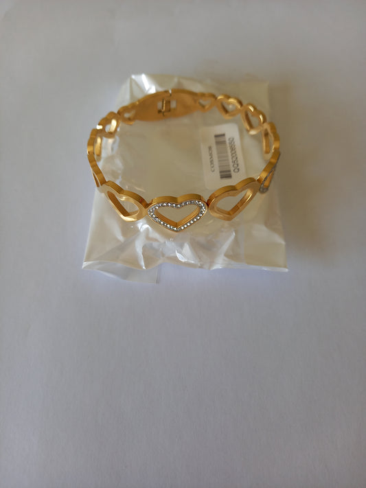 Bracelet Doré Cœurs Sertis Élégance Romantique Acier Inoxydable Chic