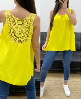 TOP FLUIDE OVERSIZE DOS BRODERIE  JAUNE