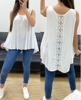 TOP OVERSIZE VICOSE DOS DENTELLE  BLANC