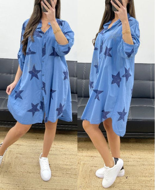 ROBE  CHEMISE  CLOUTEE  ETOILE  BLEU   JEANS