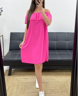 ROBE  ENCOLURE  ELASTIQUE   FUSHIA
