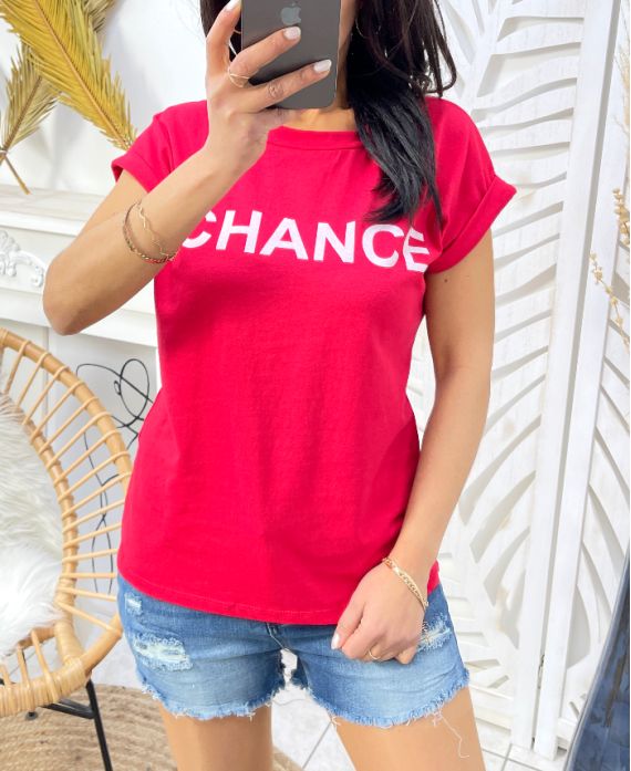 T- SHIRT  ROUGE  CHANCE