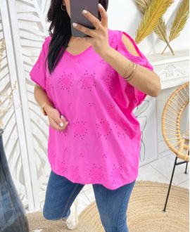TOP   COTON BRODERIE ANGLAISE   FUSHIA