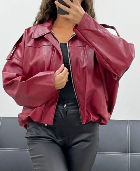 VESTE EN SIMILI CUIR   BURGUNDY